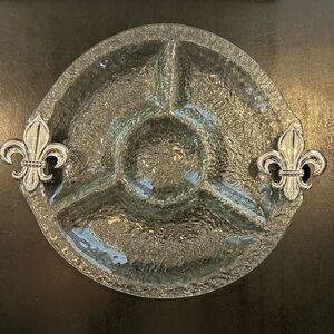 Thirstystone Fleur de Lis 4 Section 14 inch Glass Serving Dish New in Box